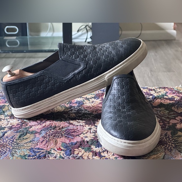 Gucci GG Signature Web Accent Black Leather Men’s Slip on Sneakers Size 6.5 8 US main image 8
